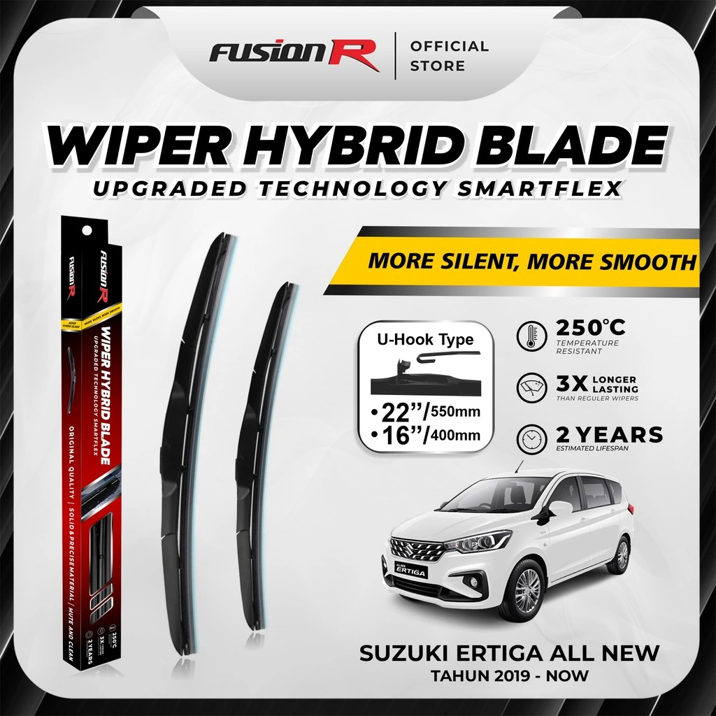 Fusion R | Wiper Kaca Mobil SUZUKI ERTIGA Karet Wiper Frameless Hybrid Blade Set Premium 