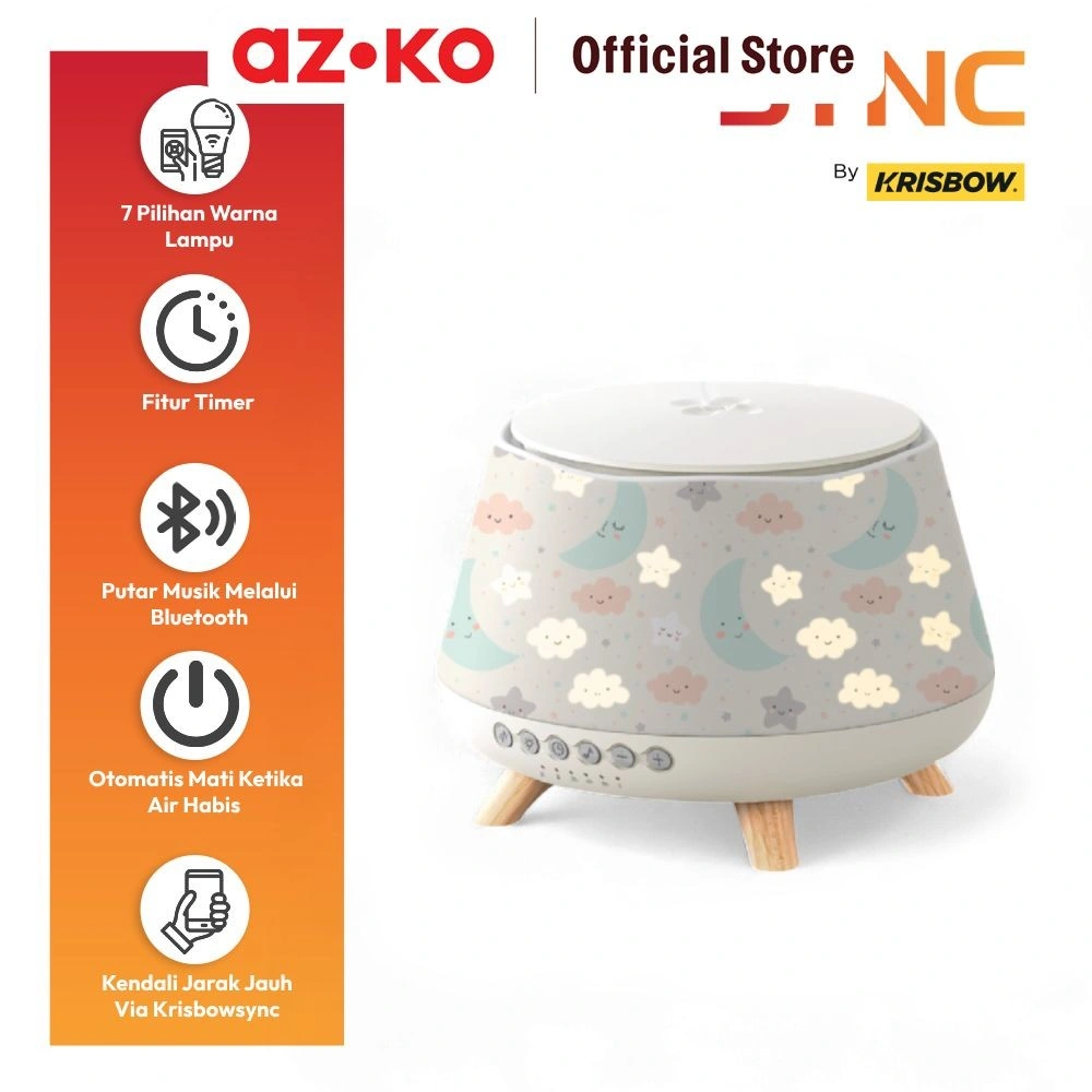 AZKO Krisbow Sync Smart Ultrasonic Diffuser Aroma Essential Oil Pengharum Ruangan Humidifier Mini Aromaterapi Elektrik