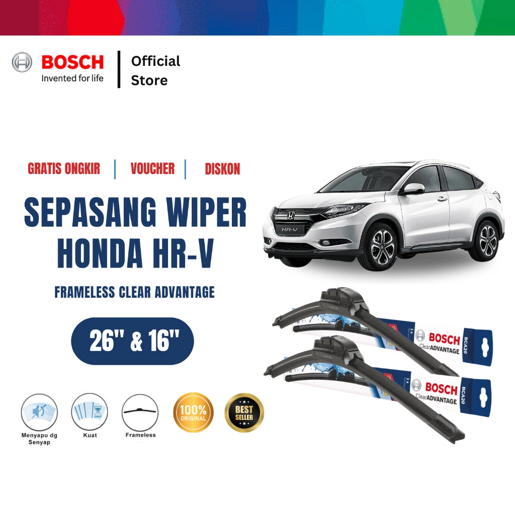 Bosch Sepasang Wiper Mobil Honda HRV Frameless Clear Advantage 26 dan 16 Inci