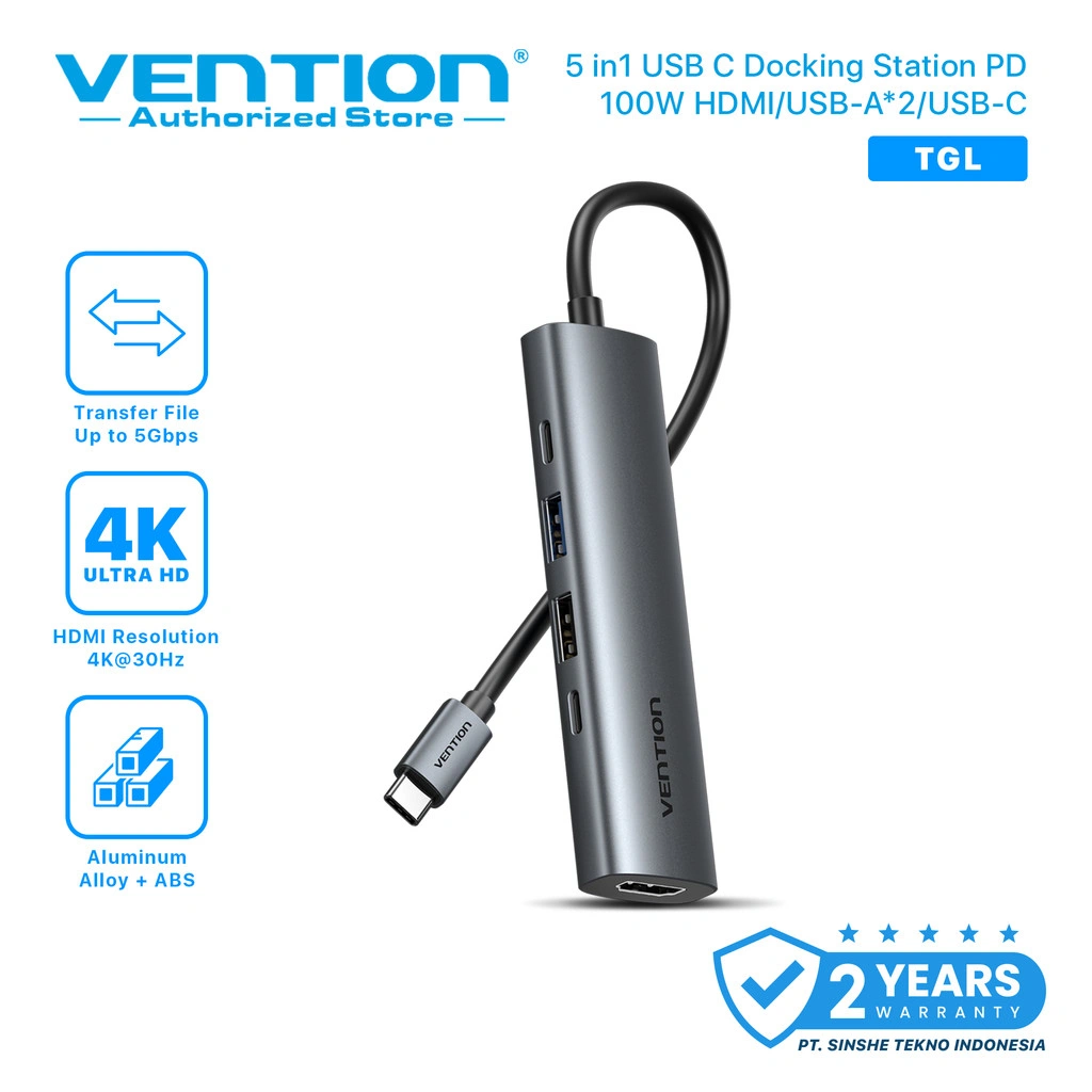 Vention USB Type C Hub 5in1 Docking Station HDMI 4K USB 3.0 OTG Type-C PD 100W
