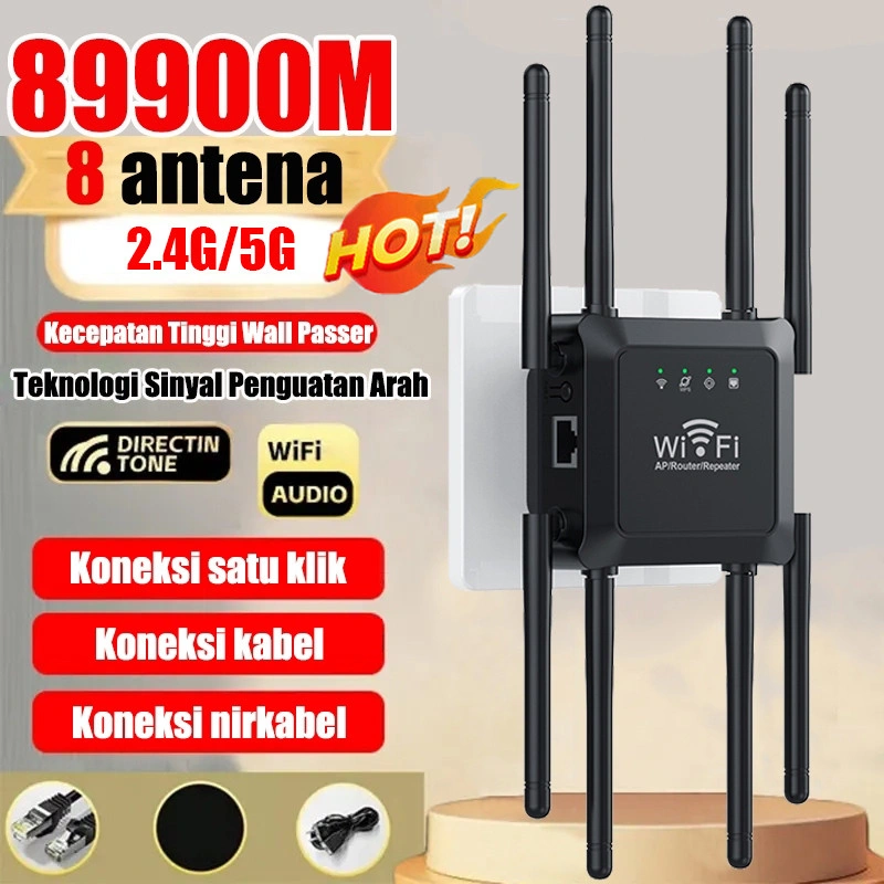 8 Antena Extender Wifi 1200Mbps 2.4G Dan 5G Sinyal WiFi Memperluas Wireless Wifi Range Extender Router Pengulang Penguat Wifi