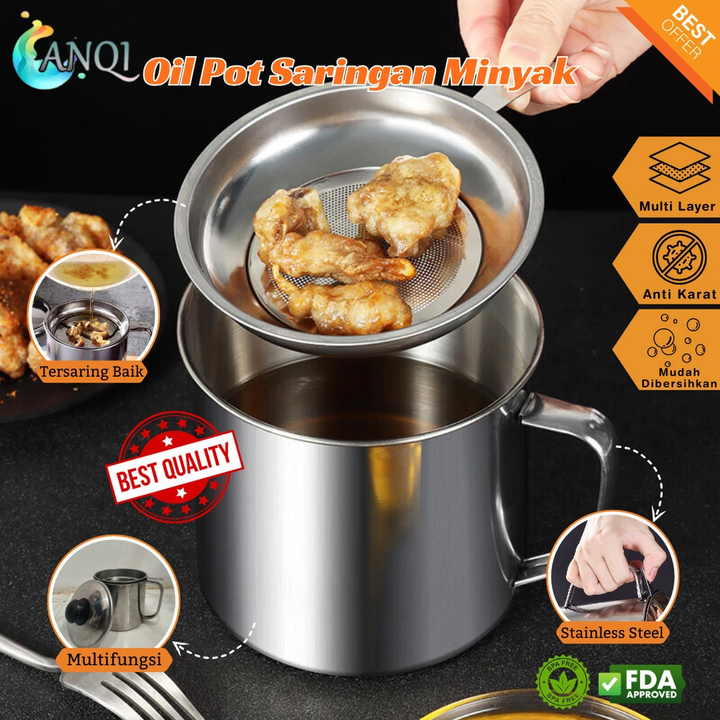 Oil Pot Wadah Saringan Minyak Stainless Steel / STAINLESS MINYAK GORENG SISA WADAH JELANTAH VS-1849