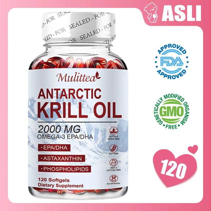 Mulittea Antarctic Krill Oil 2000 mg Astaxanthin & Phospholipids 120 pcsCapsules - For Brain, Heart, Joint, Skin & Immune Support - Dietary Supplement