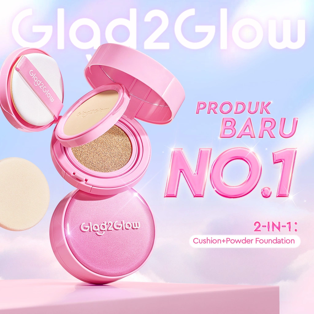 [ 100%ORI ]Glad2Glow 2in1 Perfect Pair Cushion Powder Foundation Waterproof Make Up Setting BB Cream Tahan Tahan 12Jam Hasil Akhir Glowing Dan Menyatu Dengan Warna Kulit Tekstur Ringan Di Wajah Full Coverage Velvet To Matte g2glow official store