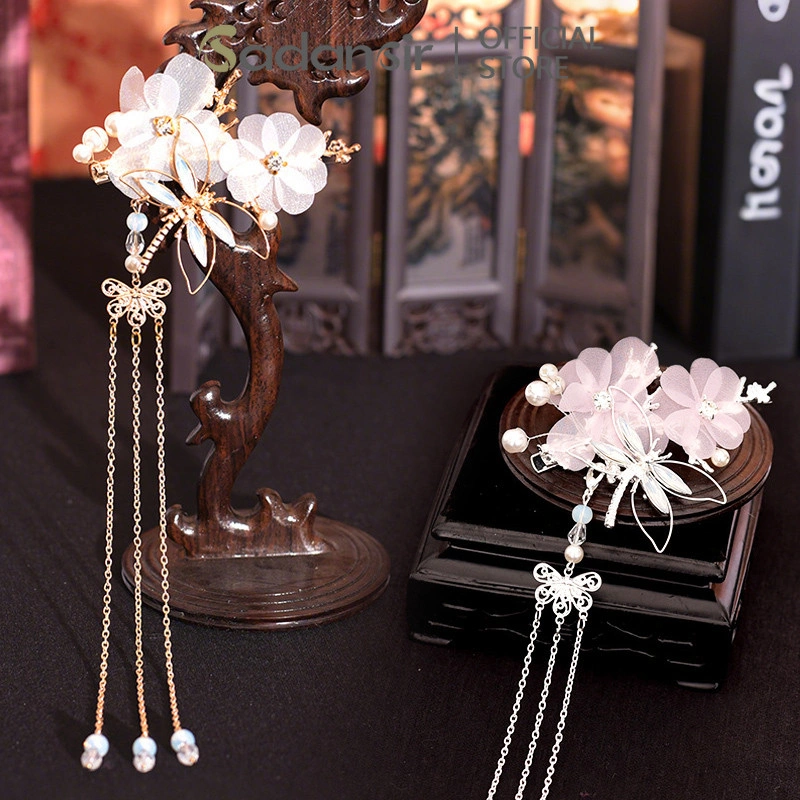 Sadansir Headpiece Permata Kristal Model Kupukupu Klip Rambut Aksesori Klasik Rumbai Aksesori Rambut