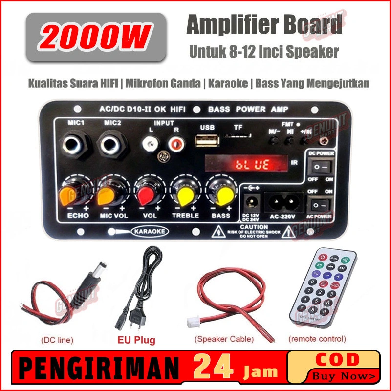 2000W Amplifier Bluetooth Super Bass 12V/24V/220V Modul Speaker Bluetooth Power Amplifier