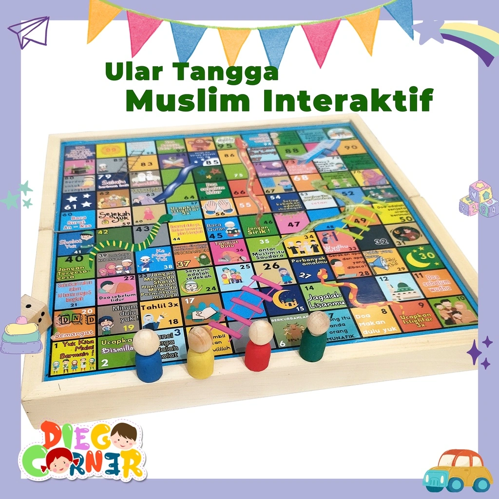 Mainan Anak Keluarga Board Game Ular Tangga Kayu Muslim Lebaran Natal Christmas Snake Ladder Boardgame Family Kids Papan Permainan