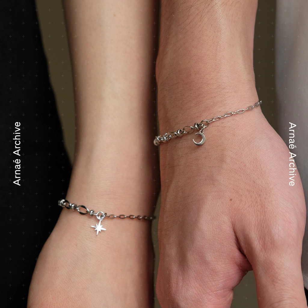 Arnaé Archive — Daylight Star / Crescent Moon Bracelet — Gelang Couple Unisex Stainless Steel Premium Anti Karat