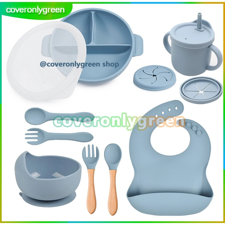 6Pcs Alat pemberian makanan tambahan Alat Tempat Mangkuk Makan Silicon Anak Celemek Makan Bayi Bibs makan mpasi bayi Waterproof Bpa Free