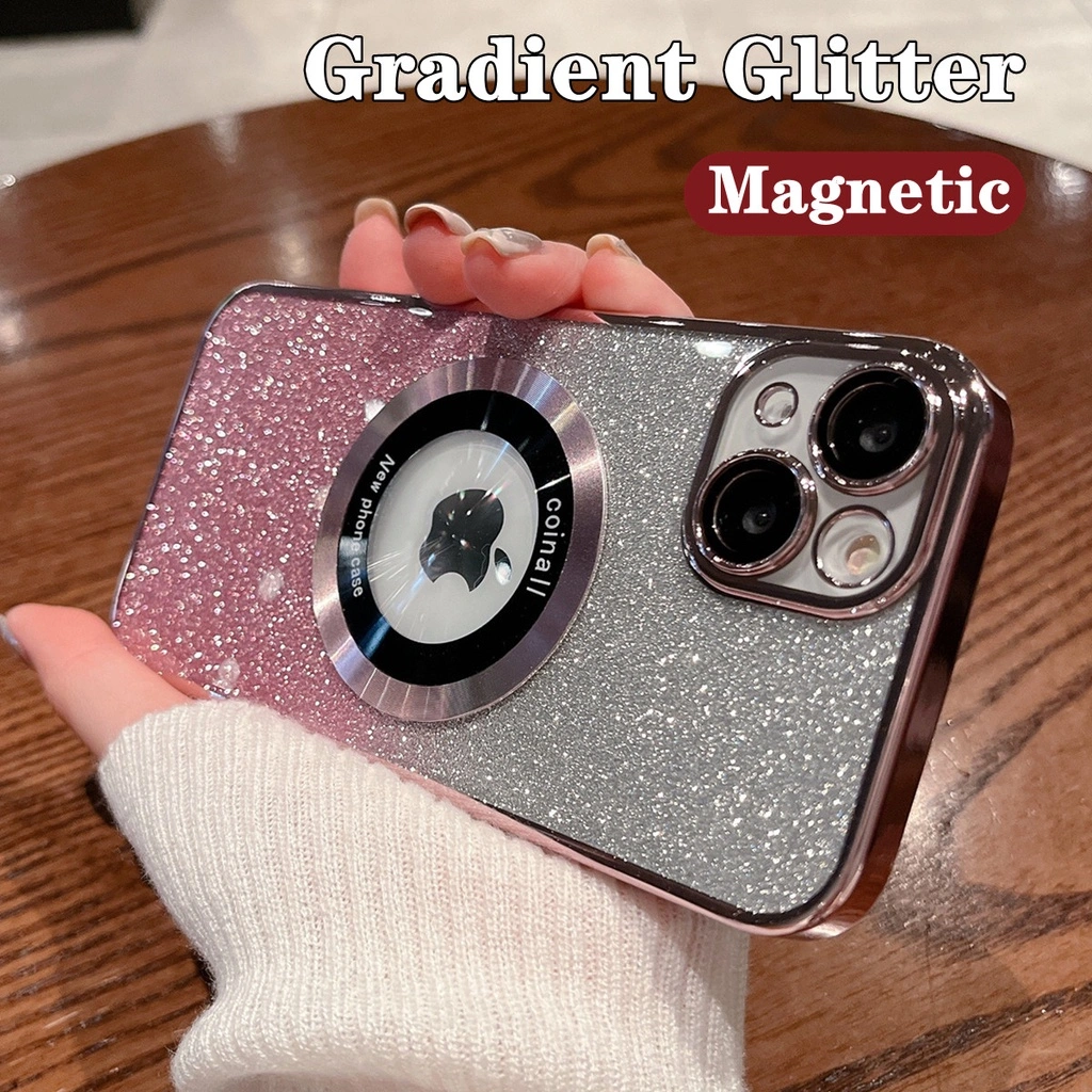 Luxury Gradient Glitter plating magnetic transparent case for iPhone 16 15 14 13 12 11 Pro max Soft case shockproof protection bumper back cover