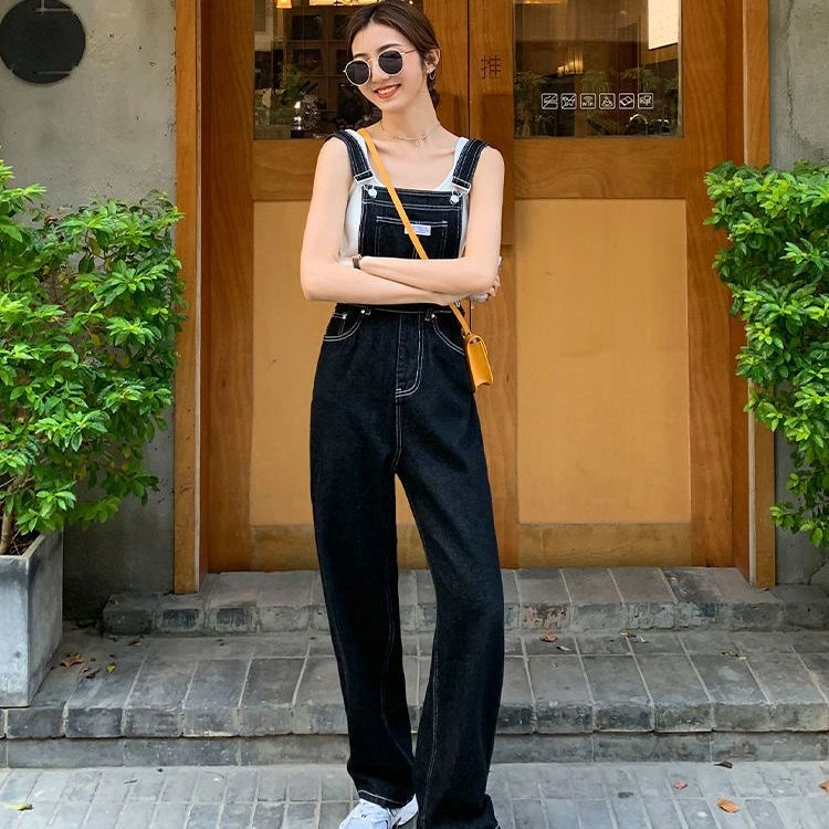Jumpsuit Jeans Wanita Warna Hitam Yang Longgar