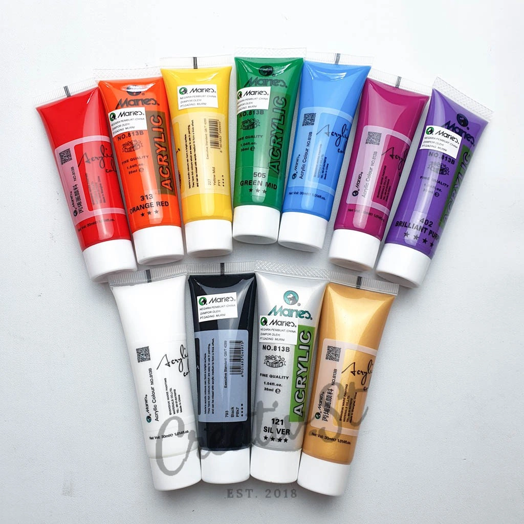 MARIES Cat Acrylic 30 Ml Paint Acrylic Set Cat Akrilik Warna Dasar 7 9 11 Warna Silver Gold