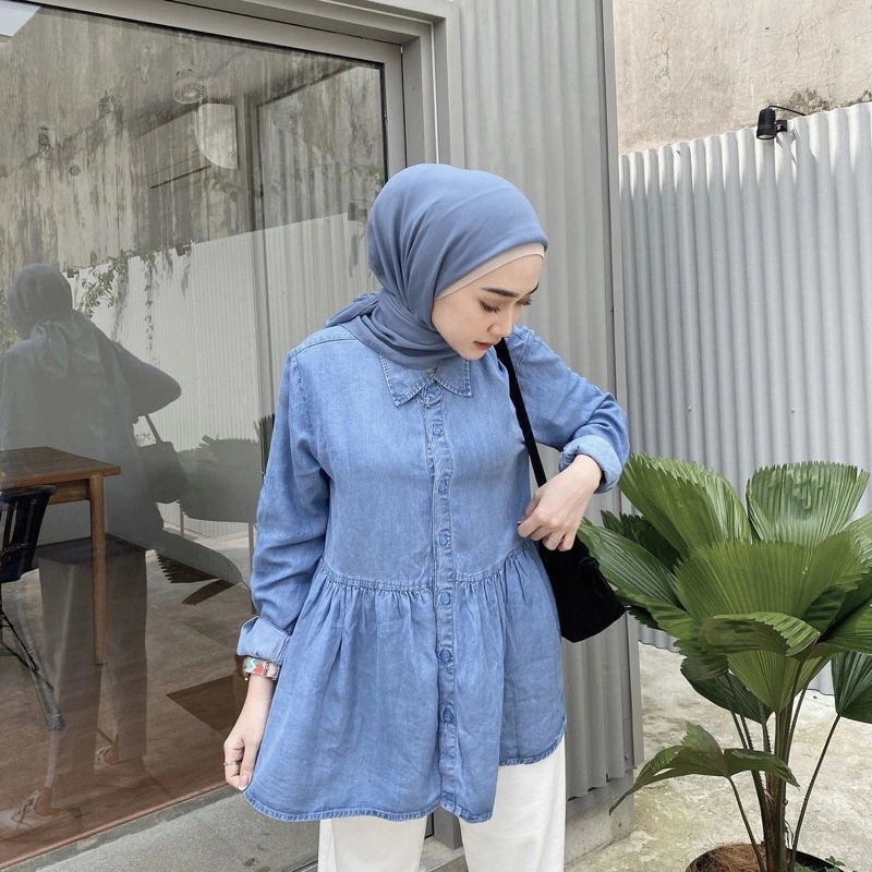 Anyostore DENIM ALL MODEL Atasan Kemeja Wanita Denim Formal  Kantor