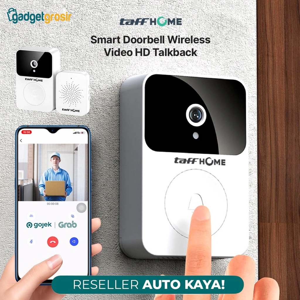 TaffHOME X9 Wireless Smart Door Bell with HD Camera Alarm Talkback Bel Kamera Pintu Rumah Pintar Tanpa Kabel Home Doorbell Wifi Bisa Konek Aplikasi HP Smartphone Universal Home Office Kantor