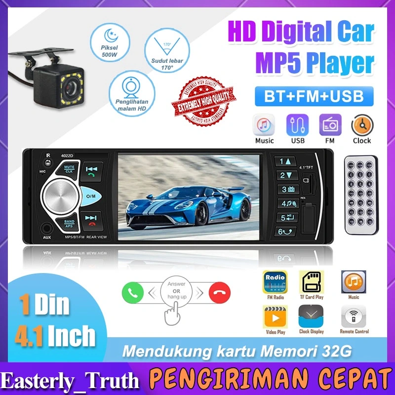 (Stok Siap) Single Din 4022D LCD Mirrorlink 4.1 Inch Monitor Tape Audio Mobil Bonus Remote MP5 Radio Auto Audio Stereo Autoradio Bluetooth Mendukung Kamera Tampak Belakang