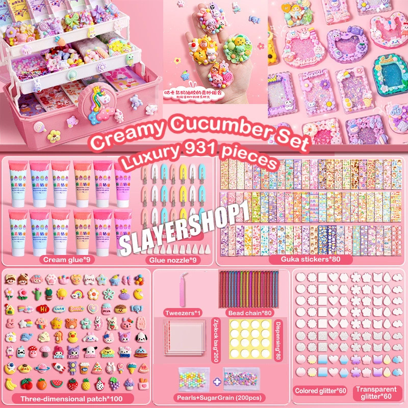 【Penjual Lokal】 DIY Gantungan Kunci Akrilik Guka Set Mainan Anak-anak Mainan DIY Stiker lem krim Kreatif Anak Hadiah Ulang Tahun