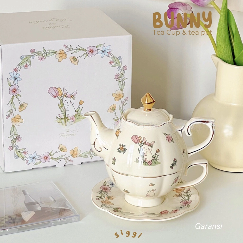 [siggi] BUNNY Aesthetic Korean Cup Tea Pot Set  / Aesthetic Mug / Cangkir Estetik Keramik / Gelas Kopi Teh