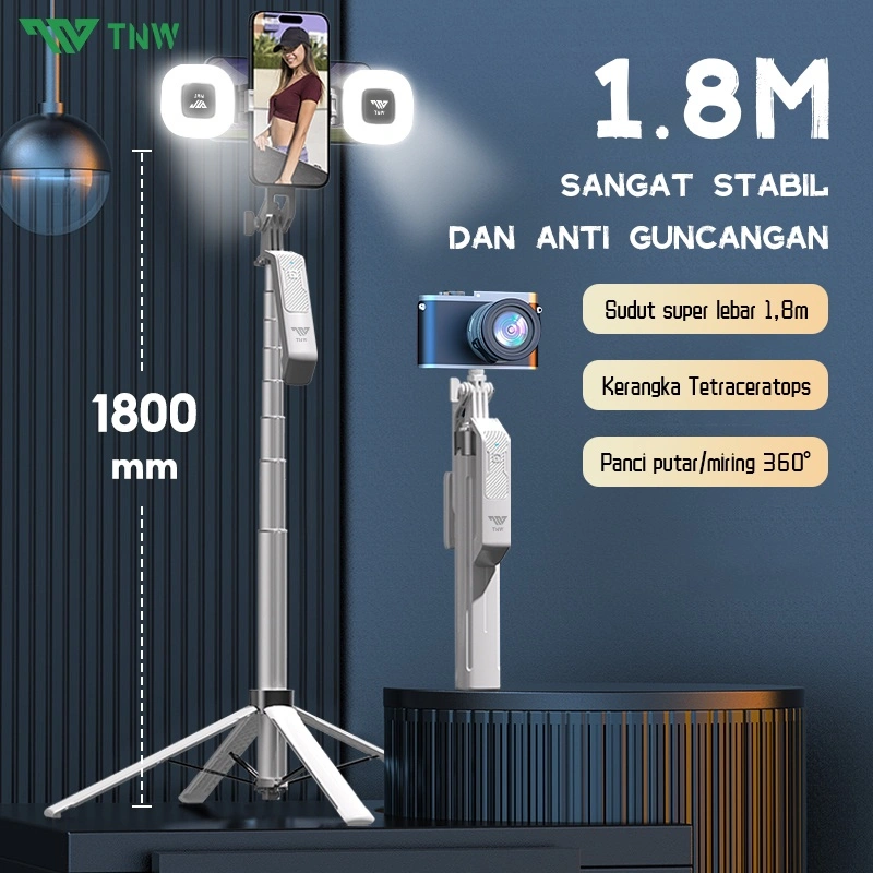 TNW S30 Tongsis Tripod Bluetooth 1.8m Fill light Tongsis Tripod Remote Tongsis hp Selfie Stick Bluetooth 4in1 Tongsis Gimbal untuk Handphone Kamera Ring Light