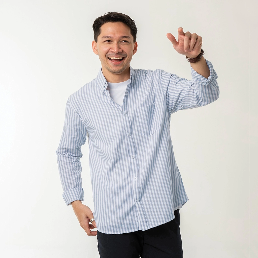 Kemeja Pria Garis WOODCUTTER Basic Butcher Stripe - Blue Biru Lengan Panjang