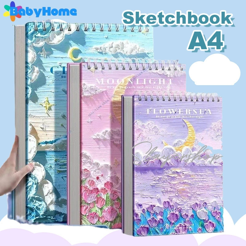 Babyhome Sketchbook A4 Aesthetic Buku Gambar Vertikal Jilid Spiral 60 Lembar/120 Halaman