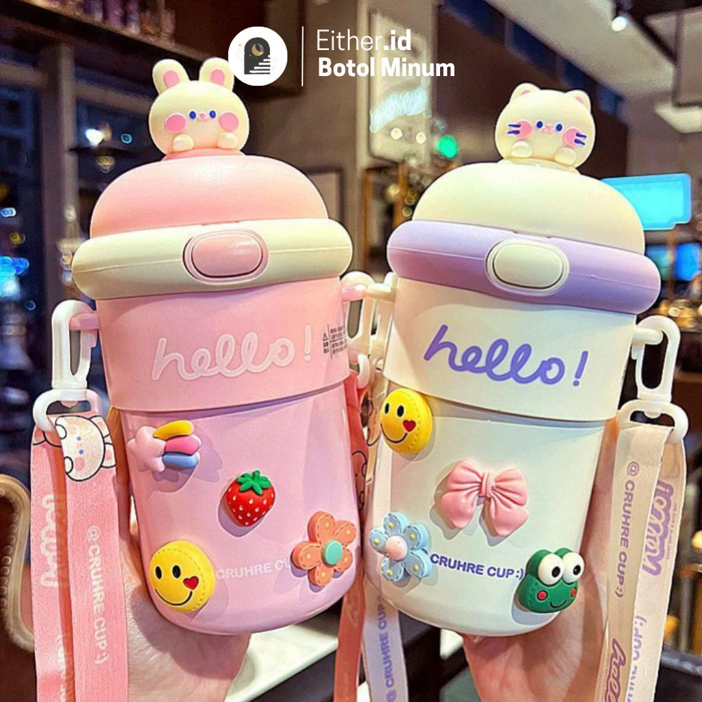 Either.id - Botol Minum Kaca Botol Minum Anak Karakter Lucu Tumbler Vacumm Flask Nice 500ml BPA FREE