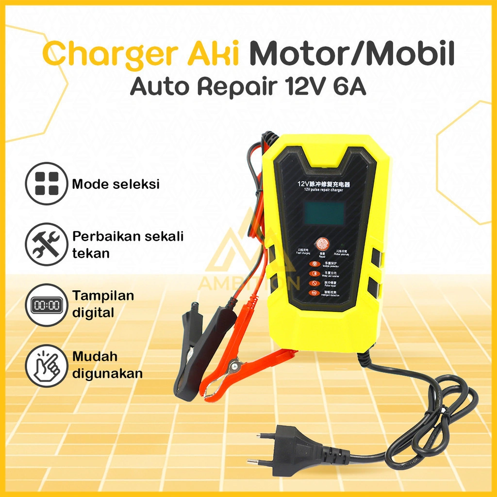 12V 6A Cas Aki Mobil Motor Pulse Repair aki Otomatis Power Digital LCD Display