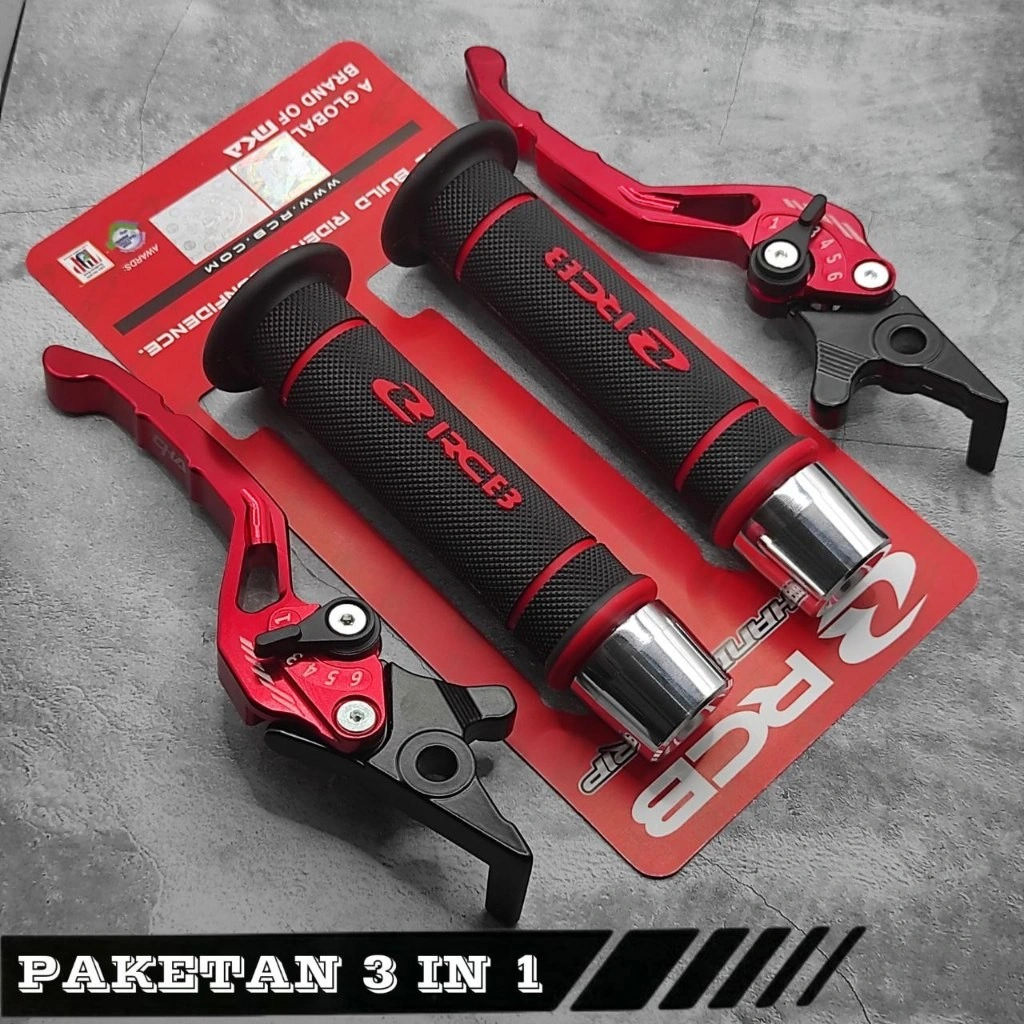 Paket 3in1 Handgrip RCB  Original + Handle Rem Cnc + Jalu Stang Chrome Universal Buat Semua Motor - R9 RACING