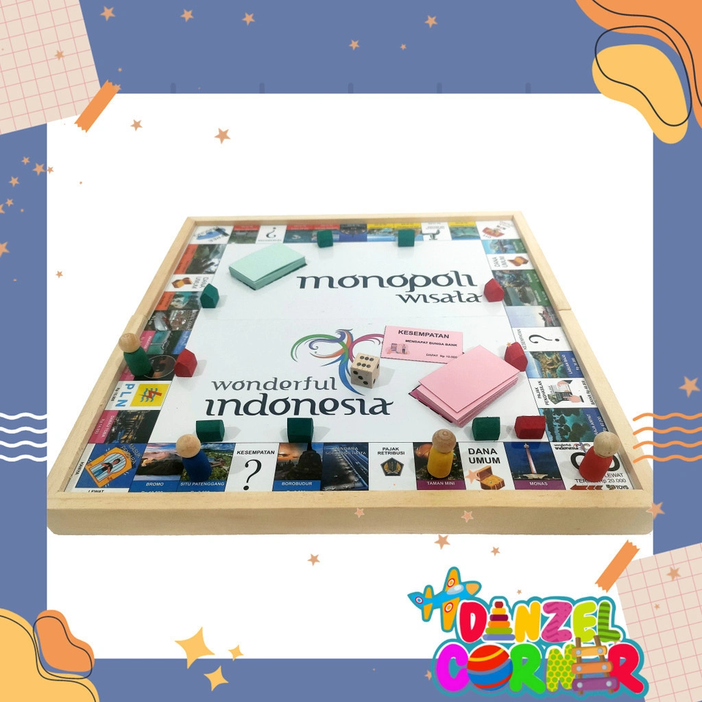 Mainan Anak Family Board Game Permainan Monopoli Kayu Wisata