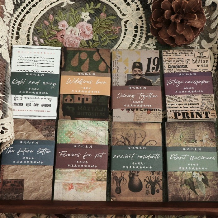 60 Lembar DIY SCRAPBOOK PAPER KIT Vintage Retro Journal Craft Paper