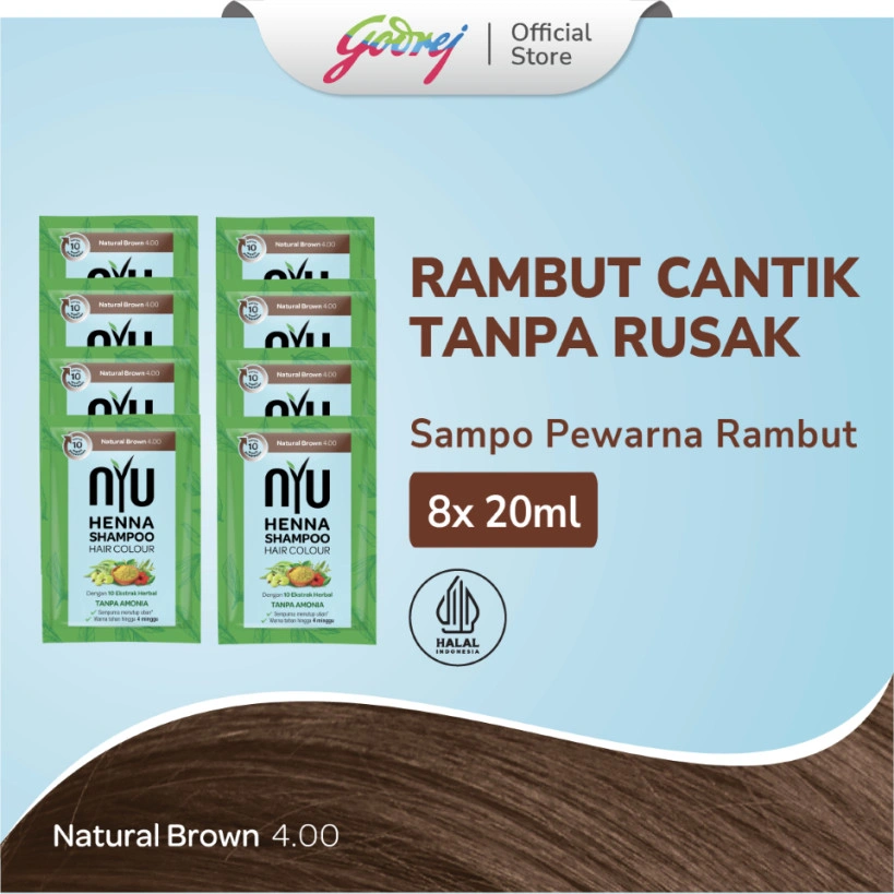 NYU Henna Shampoo Hair Colour Natural Brown - Sampo Pewarna Rambut - 2 Box Set