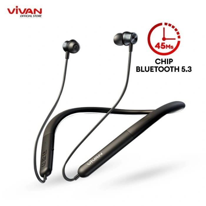 VIVAN Liberty N100S Upgraded Neckband Bluetooth Sport Earphone 40H Playtime Powerful Bass Ipx5 Black