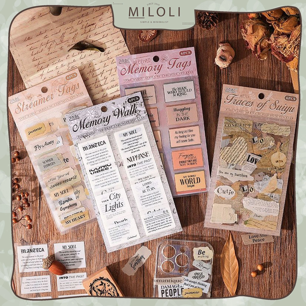 [MILOLI] 6Pcs TIME BADGE SERIES VINTAGE Sticker PET Planner 3D DIY Scrapbook Stiker Dekor Jurnal - B0500