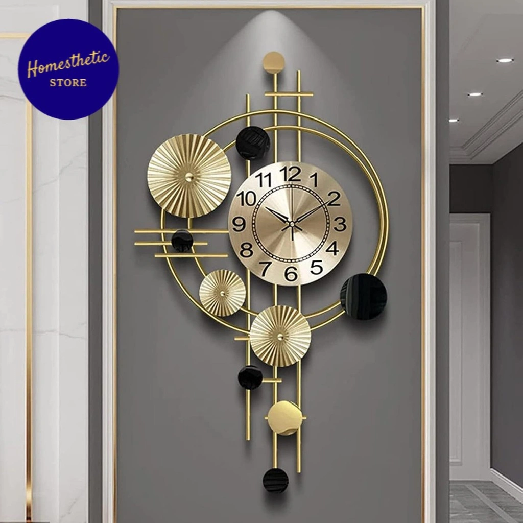 Jam Dinding Gold Mewah Aesthetic Premium Luxury Geometric Iron Silent Clock 78cm Modern Estetik Untuk Kamar Ruang Tamu Keluarga Ruang Makan