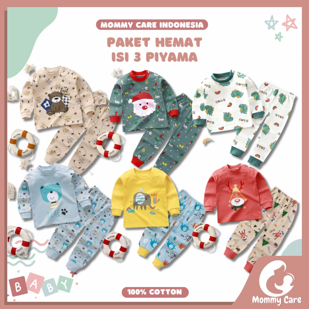 [COD] MOMMYCARE PAKET HEMAT BAJU TIDUR ANAK SETELAN PIYAMA BAYI SET LENGAN PANJANG BAHAN KATUN LEMBUT PIYAMA ANAK