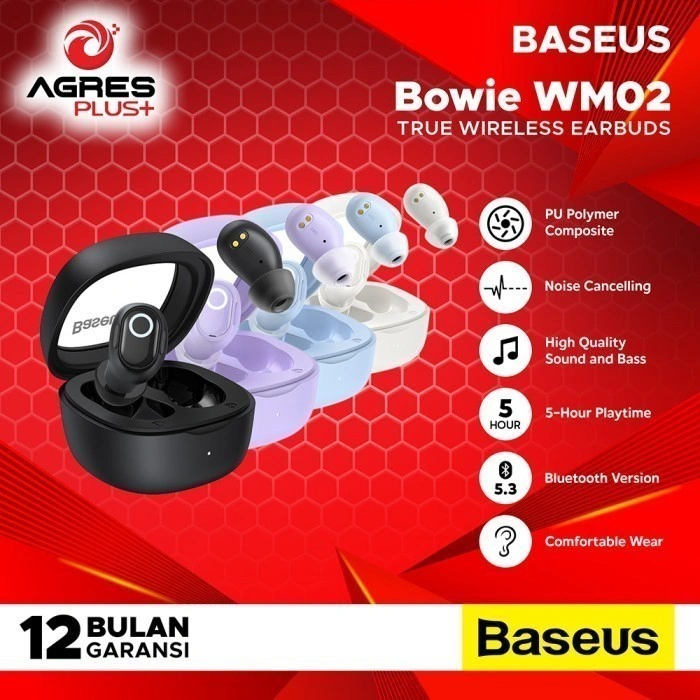 BASEUS Bowie WM02 BD1 TWS True Wireless Bluetooth Earphone Earbuds Garansi Resmi
