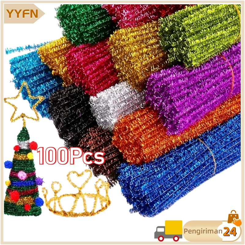 100 Pcs /30cm Kawat Bulu Mercy Metalik Glitter Pipe Cleaner Kerajinan Tangan DIY