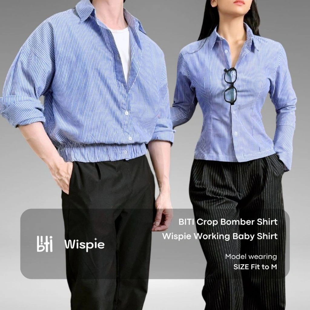 WISPIE X BITI Working Couple Shirt | Kemeja Wanita Pria pinstripe fitted outer bomber office siren