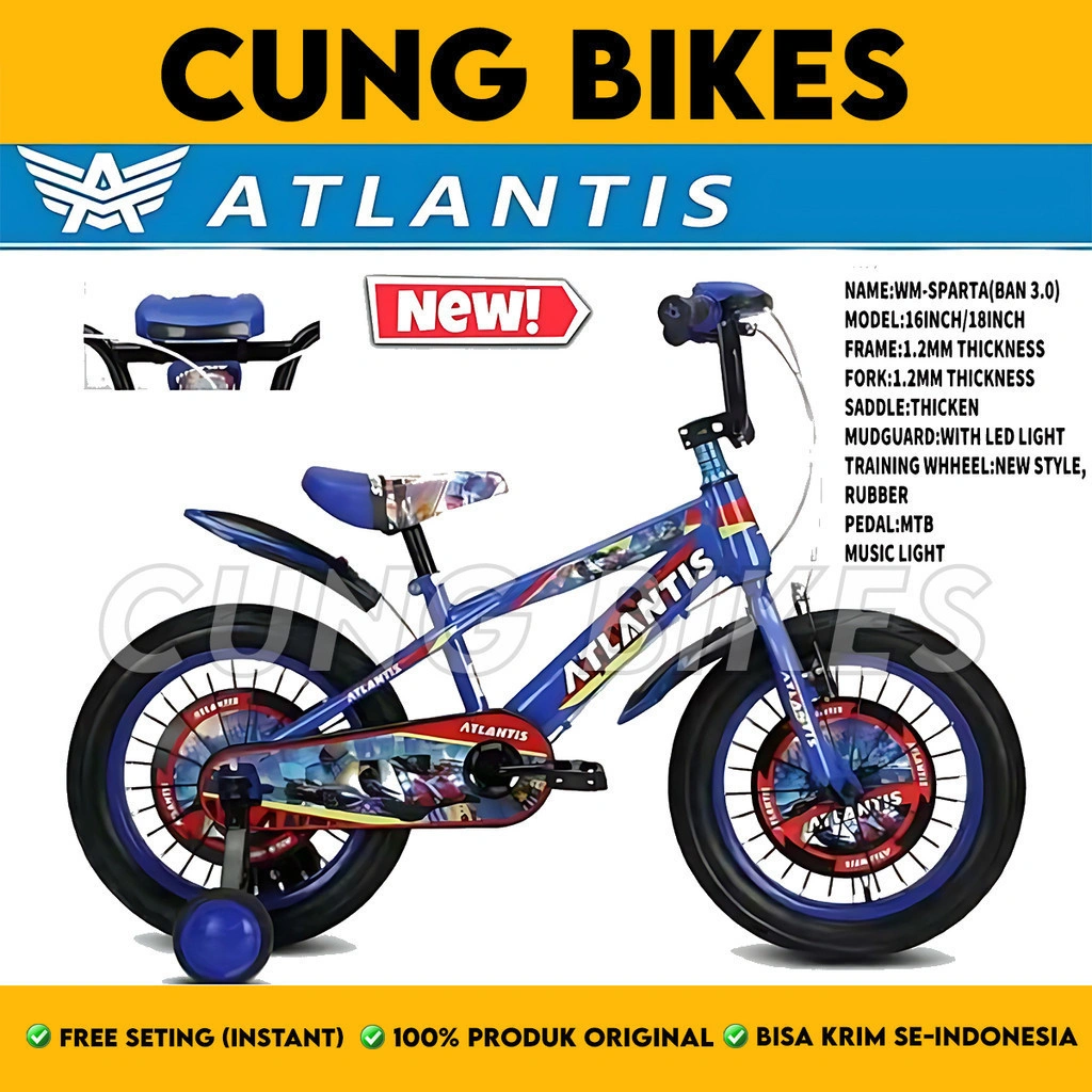 Sepeda Anak Laki BMX ukuran 12 16 18 inch ATLANTIS SPARTA NEW musik dan lampu Untuk usia 2-8 Tahun