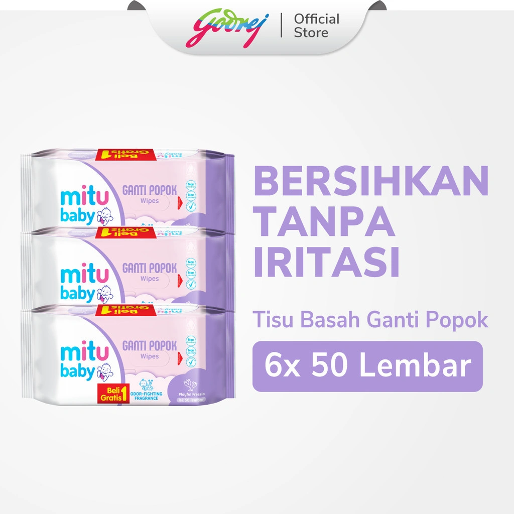 Mitu Baby Tisu Basah Ganti Popok Playful Fressia 50'S Beli 1 Gratis 1 [3 Packs] - Tisu Basah Bayi