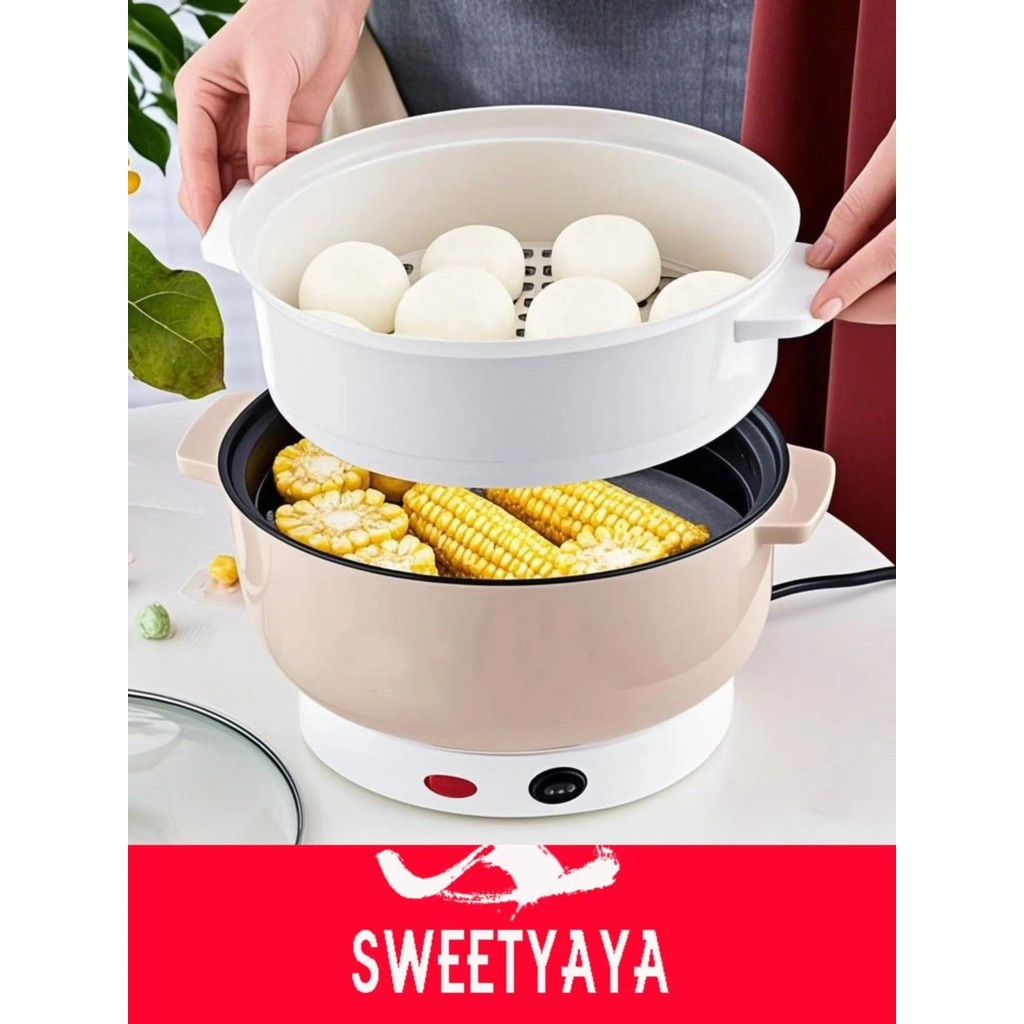 2L Kehidupan Dapur Panci Listrik Elektrik Fry Pan Serbaguna Frypan Hotpot/Panci Listrik Multifungsi Free kukusan/Steamer Stainless Lapis Keramik Teflon Cooking Pot