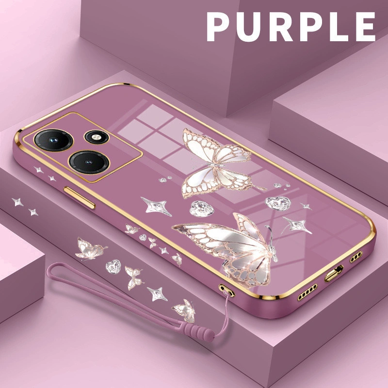 Case HP For Infinix Hot 30i 30 4G For Infinix Hot 30 Play NFC infinik Hot30i Hot30 30Play Hot30Play 30PlayNFC Casing Softcase Kesing Lucu Phone Cesing Soft Cassing Kupu-kupu Logam Musim Panas Sofcase Kasing Cashing Chasing