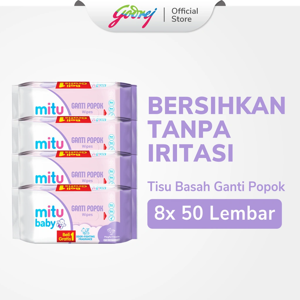 Mitu Baby Tisu Basah Ganti Popok Playful Fressia 50'S Beli 1 Gratis 1 [4 Packs] - Tisu Basah Bayi