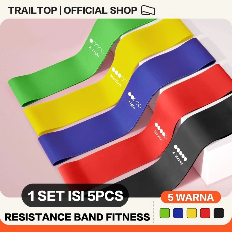 TrailTop Resistance Band 5-45lbs 1 Set 5pcs Alat Fitness Elastis Fitness Loop Bands Tali Fitness
