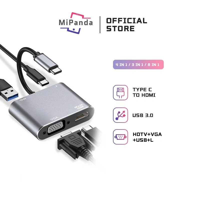 Mipanda USB3.0 Kabel Converter 4in1 5in1 8in1 PD USB C Type-C To HDMI VGA HUB Adapter 4K