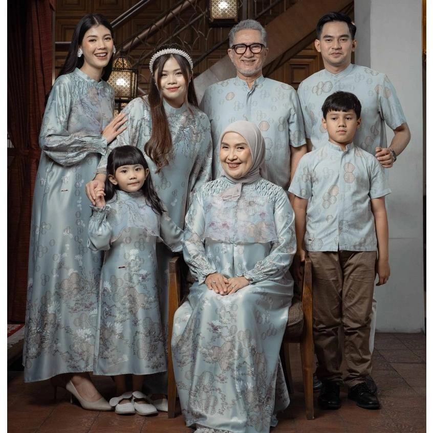 Mayoutfit Tea House Family Set Smoke Blue Series |  Baju Lebaran Sarimbit Muslim Raya Keluarga Dress Kaftan Koko Gamis Couple