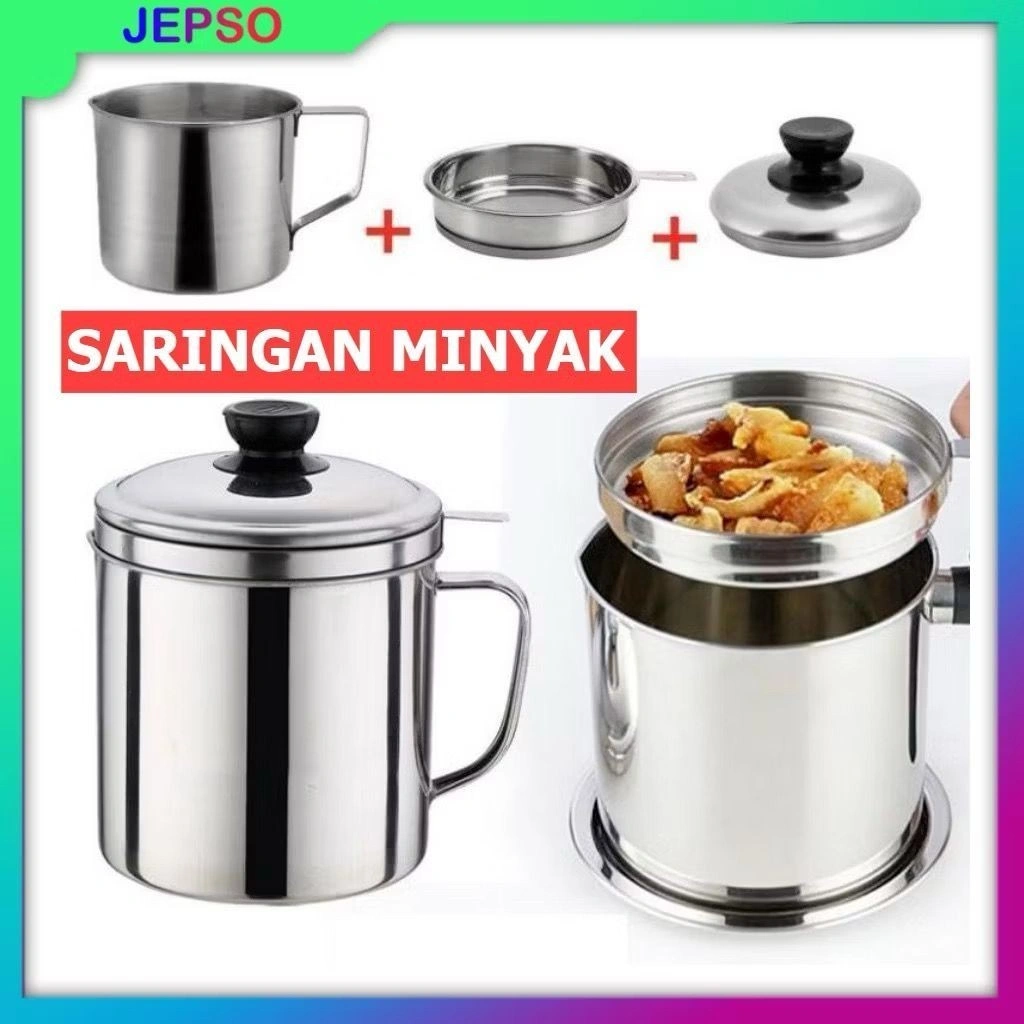 FAUS Oil Pot Filter 1.3 Liter/ Oil Pot 1 L / Gelas Saringan Minyak Stainless Steel / Oil Pot Wadah Saringan Minyak