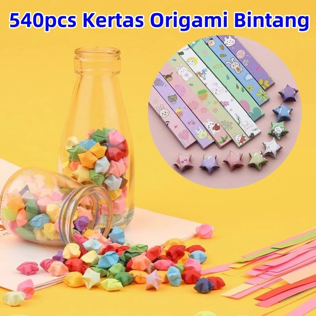 540 Kertas Origami Bintang Warna Origami Star Paper Motif Bintang Craft Crafting Stuff DIY Kertas Bintang Warna Warni