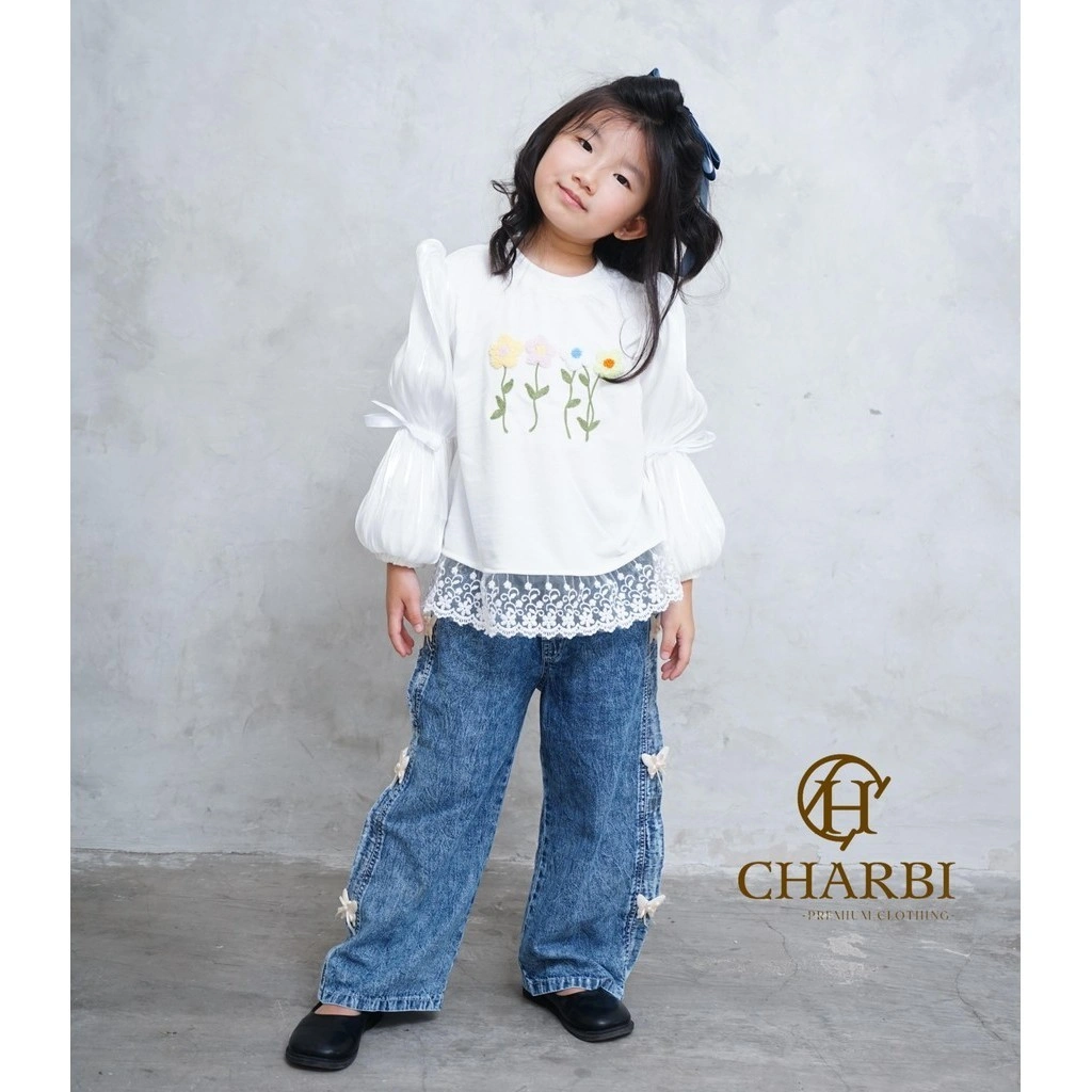 SET NANCY SHIMMER EMBROIDERY LACE X JEANS ANAK ANAK