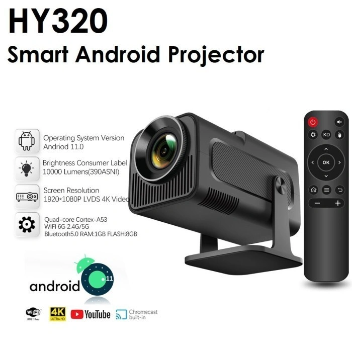 HY320 Portable Android WiFi Smart Proyektor 390 ANSI Lumens Bioskop Bluetooth