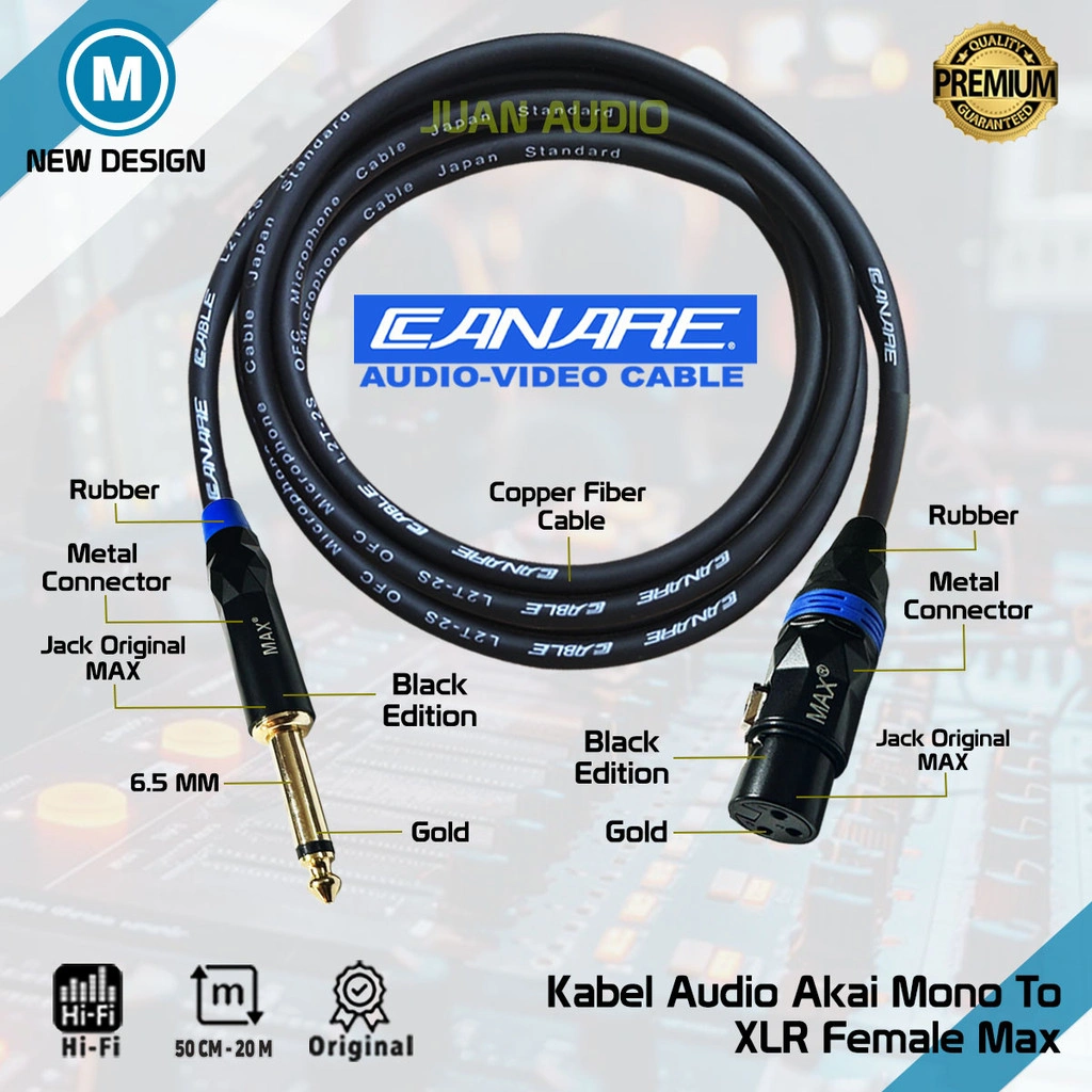 Kabel Audio Profesional Jack Akai Mono To XLR Female MAX - STANDARD JAPAN